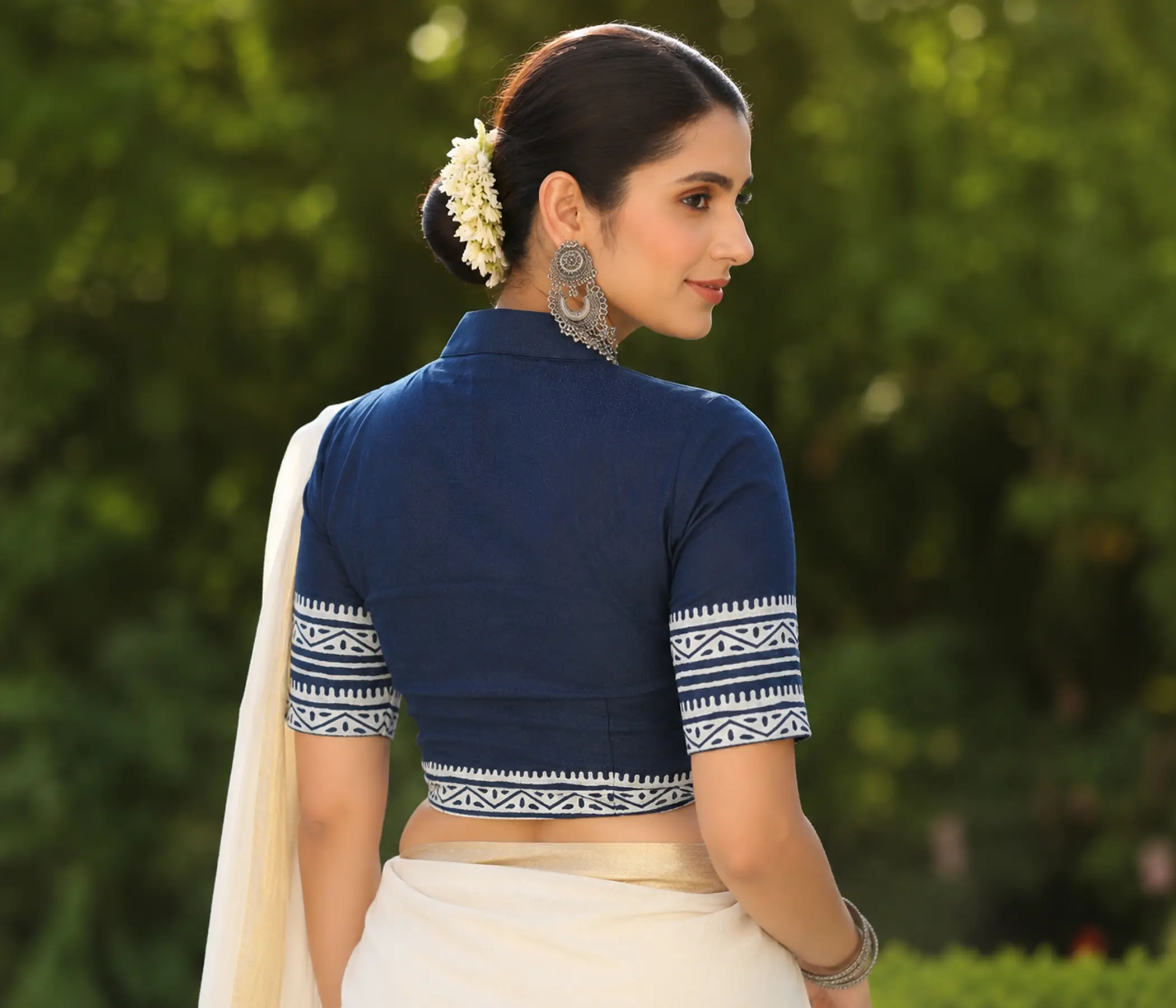 Indigo Cotton Sleeves Design Blouse